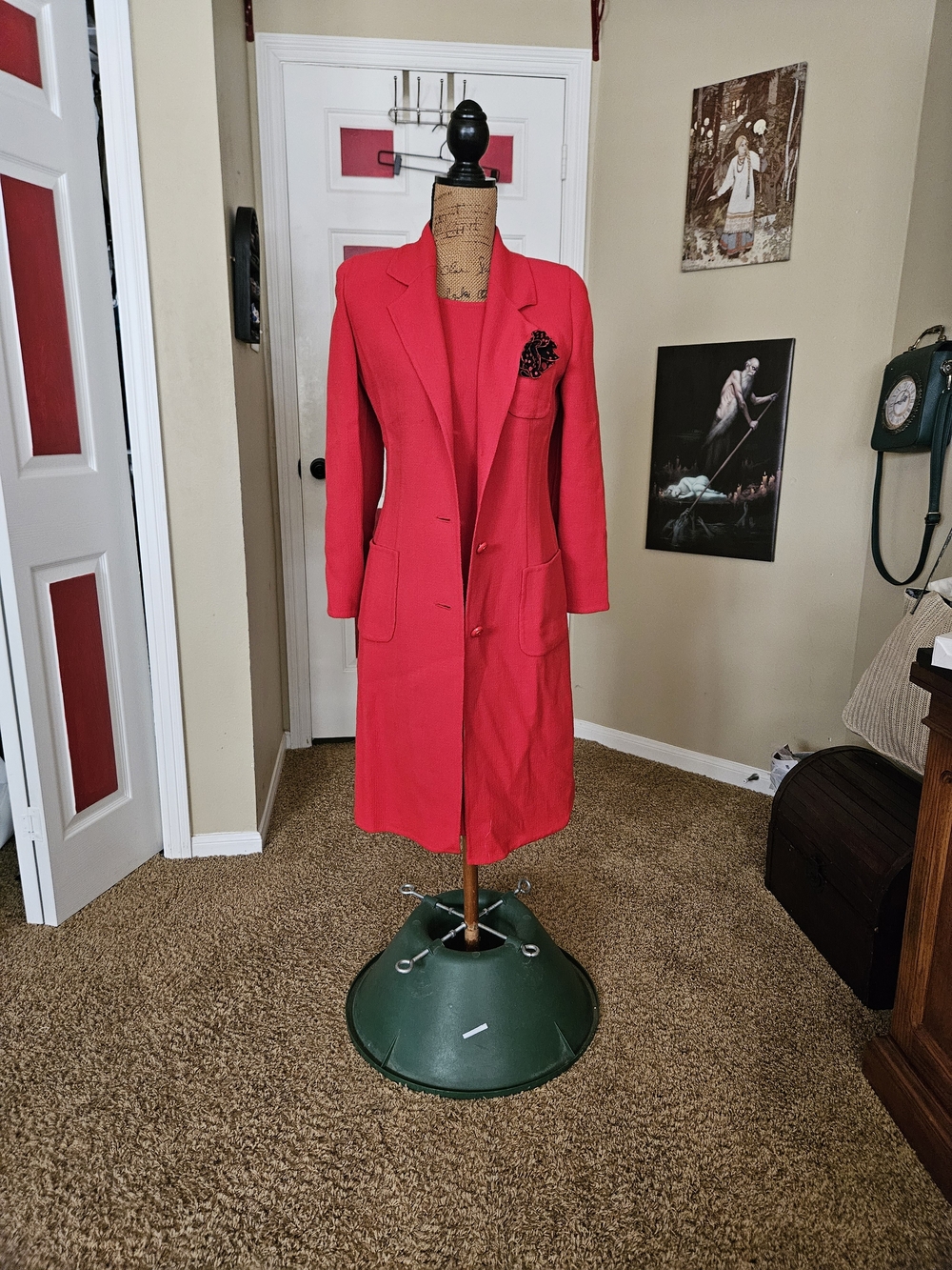 Women's Bright Red Longline Coat And Dress